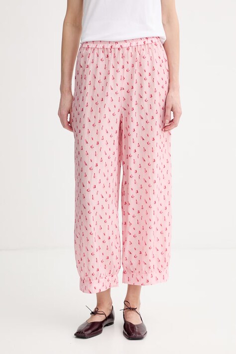 American Vintage spodnie damskie różowe high waist ZIV10C