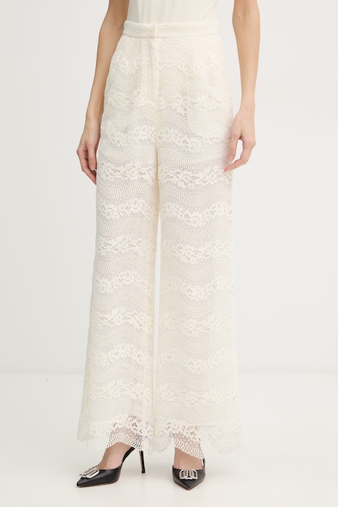 Twinset spodnie palazzo damskie z bawełną beżowe high waist 261TP2901