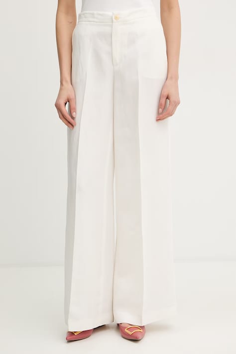 Παντελόνι με προσθήκη λινού Twinset χρώμα: μπεζ, 261TP2454