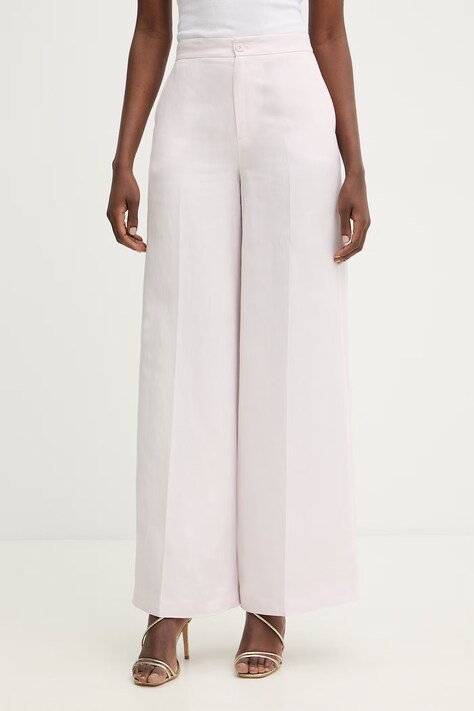 Twinset spodnie z dodatkiem lnu damskie kolor różowy szerokie high waist 261TP2454