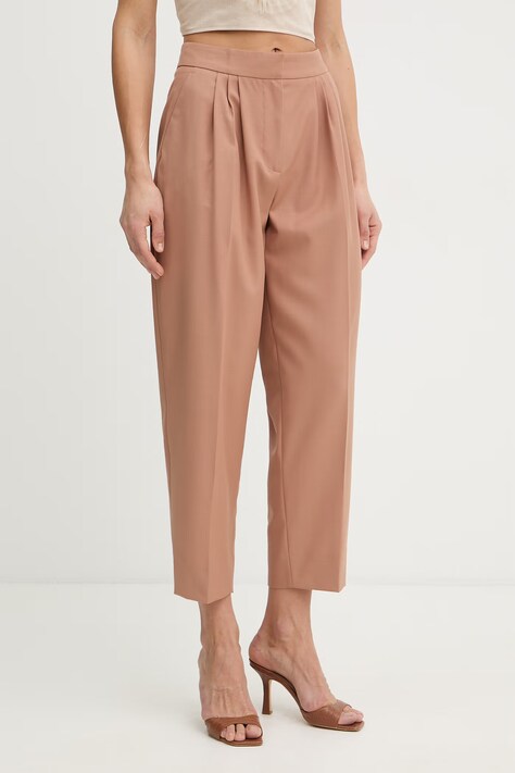 Twinset spodnie damskie z dodatkiem wełny brązowe high waist 261TP2181