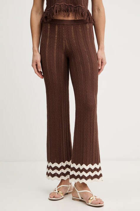 Twinset spodnie bawełniane damskie kolor brązowy proste high waist 261AP3062