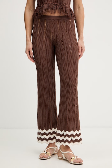 Pamučne hlače Twinset boja: smeđa, ravna, visoki struk, 261AP3062