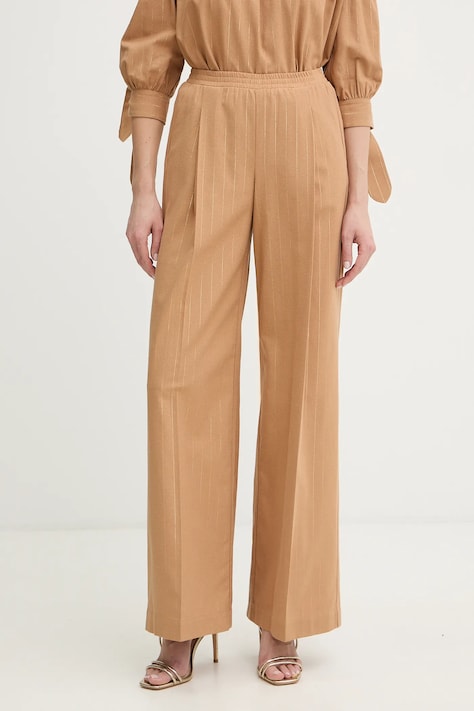 Twinset spodnie z domieszką lnu damskie kolor brązowy szerokie high waist 261LB2QFF