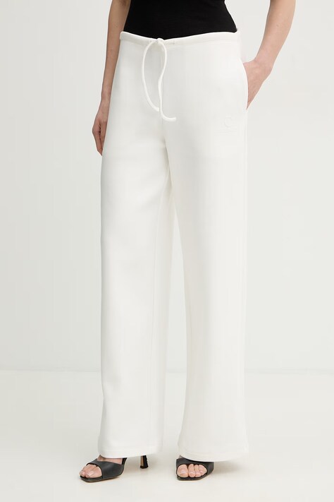 Trussardi spodnie dresowe damskie bawełniane beżowe high waist P8096000022N