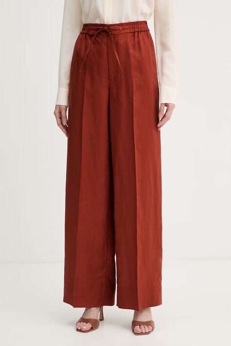Twinset spodnie damskie lniane pomarańczowe high waist 261TT2302