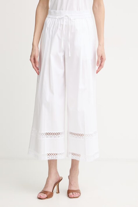 Twinset spodnie damskie z bawełną białe high waist