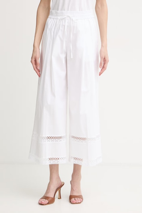 Twinset spodnie damskie z bawełną białe high waist