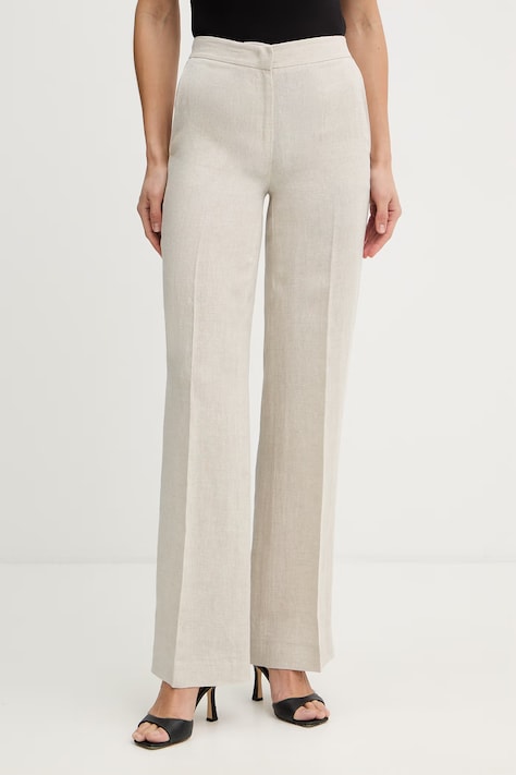 Hlače s dodatkom lana Twinset boja: bež, ravna, visoki struk, 261TT2521
