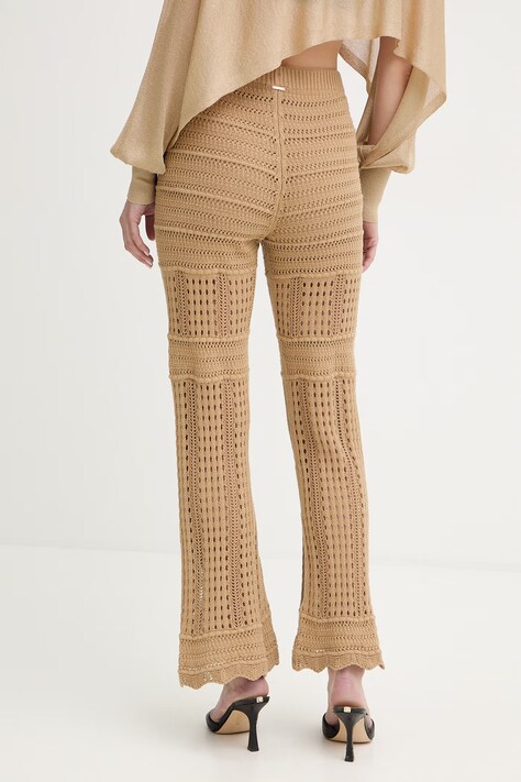 Twinset spodnie bawełniane damskie kolor beżowy dzwony high waist 261TT3262