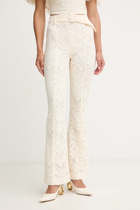 Twinset zvonaste hlače za žene s čipkom bež 261TT2314