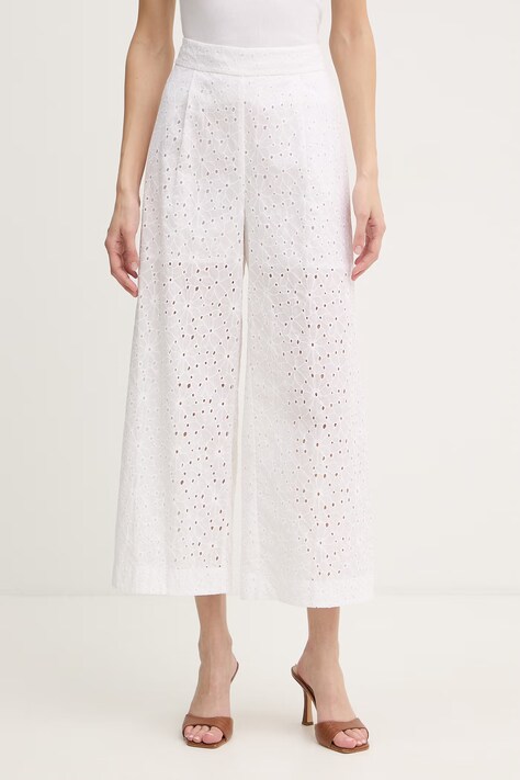 Twinset spodnie bawełniane damskie kolor biały proste high waist 261TF2112