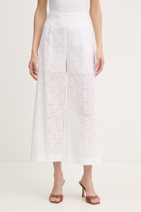 Twinset spodnie bawełniane damskie kolor biały proste high waist 261TF2112