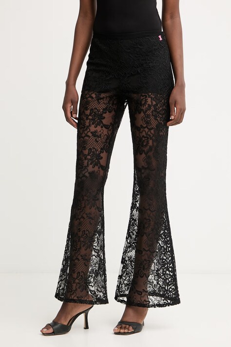 Twinset pantaloni da donna in pizzo neri high waist 261AQ2042