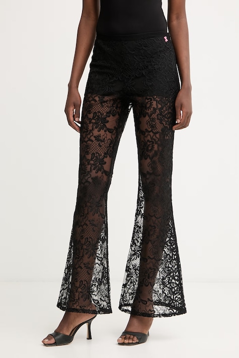 Twinset pantaloni da donna in pizzo neri high waist 261AQ2042