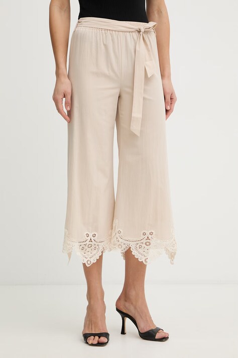 Twinset spodnie damskie bawełniane beżowe high waist 261LM2DBB