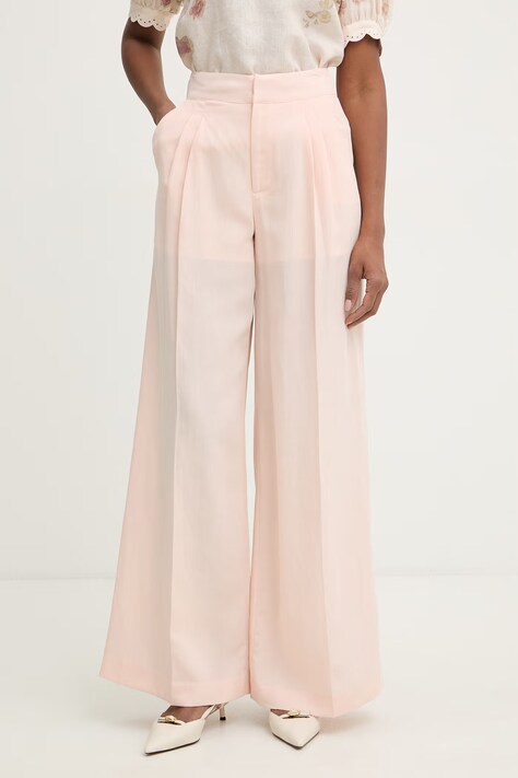 Twinset spodnie damskie z lnem pomarańczowe high waist 261TT2552