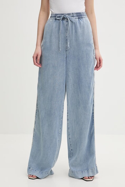 Gestuz spodnie damskie z lyocellem niebieskie high waist 10911025