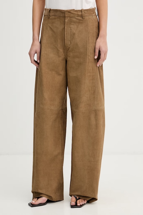 Gestuz spodnie wide leg damskie skórzane beżowe high waist 10911115