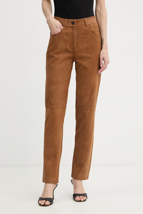 Luisa Spagnoli spodnie damskie zamszowe Aletta brązowe high waist 542857