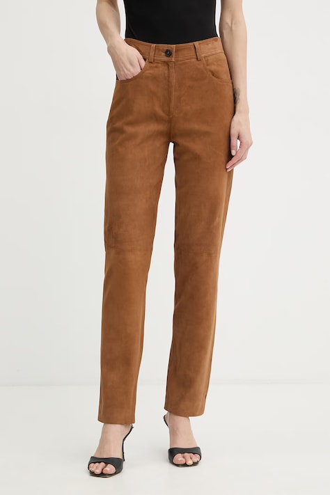 Luisa Spagnoli spodnie damskie zamszowe Aletta brązowe high waist 542857