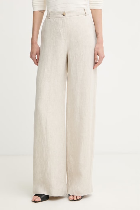Luisa Spagnoli spodnie damskie lniane Aliano beżowe high waist 542900