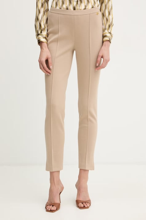 Luisa Spagnoli spodnie wełniane Minuccio damskie kolor beżowy dopasowane high waist 542891