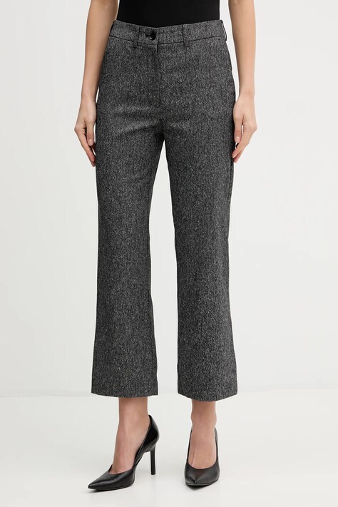 Sisley spodnie damskie kolor szary proste high waist 45FALF086