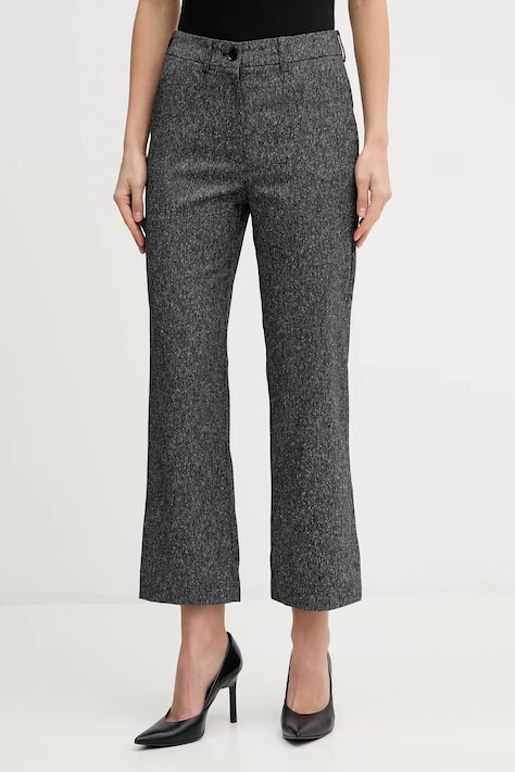 Sisley spodnie damskie kolor szary proste high waist 45FALF086