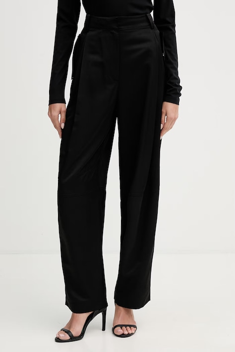 Sisley spodnie damskie z wiskozą czarne high waist 4ZGDLF08F