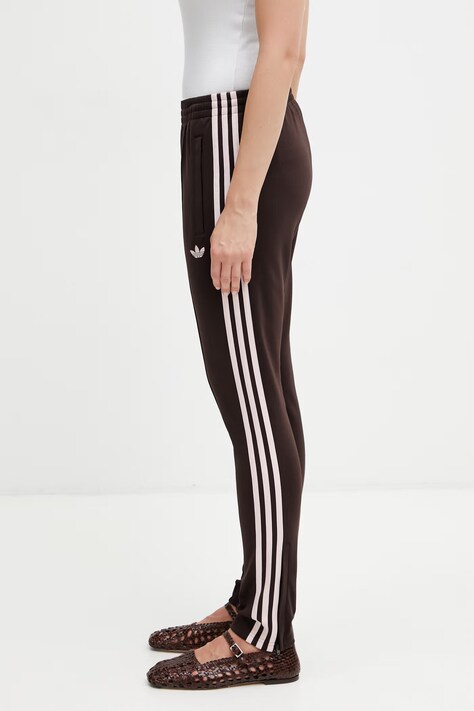 adidas Originals spodnie dresowe z bawełną damskie brązowe high waist KD3790