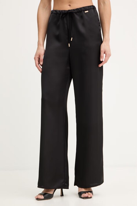 Fracomina spodnie damskie kolor czarny szerokie high waist FJ26SV3004W47001