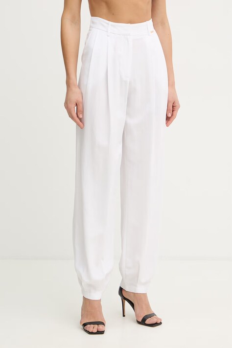 Fracomina spodnie palazzo damskie z dodatkiem lnu białe high waist FS26SV3009W62201