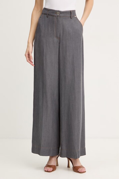Fracomina spodnie damskie kolor szary szerokie high waist FS26SV3005D46901
