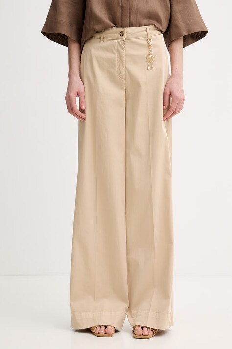 Fracomina spodnie damskie z bawełną beżowe regular waist FS26SV3011W40101