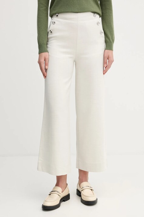 United Colors of Benetton spodnie z domieszką wełny damskie kolor beżowy szerokie high waist 44T0DF0B3