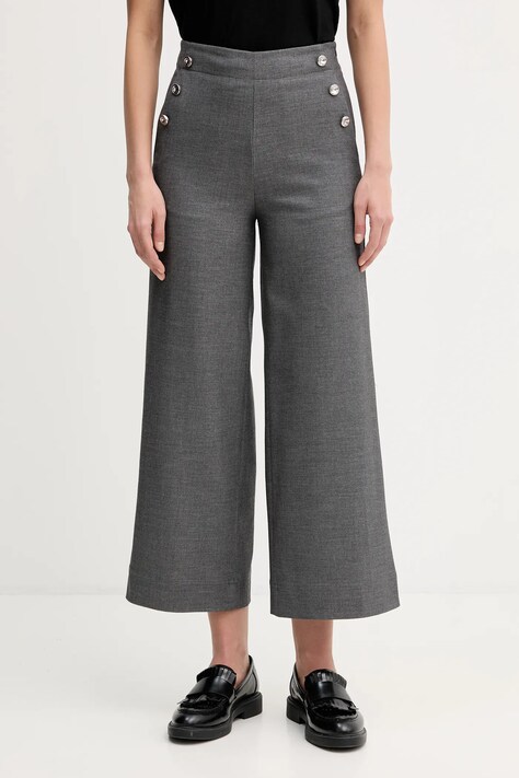 United Colors of Benetton spodnie z domieszką wełny damskie kolor szary szerokie high waist 44T0DF0B3