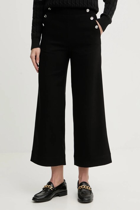 United Colors of Benetton spodnie z domieszką wełny damskie kolor czarny szerokie high waist 44T0DF0B3