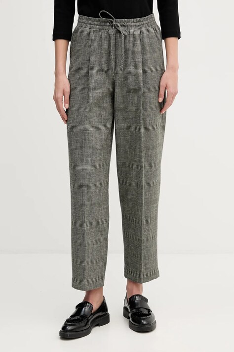 United Colors of Benetton spodnie z dodatkiem lnu damskie kolor szary fason chinos high waist 4Z8EDF0B2