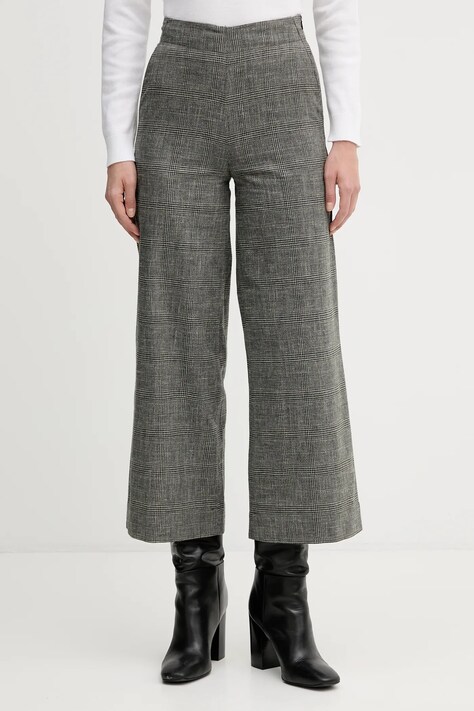 United Colors of Benetton spodnie z domieszką lnu damskie kolor szary szerokie high waist 4Z8EDF0B9