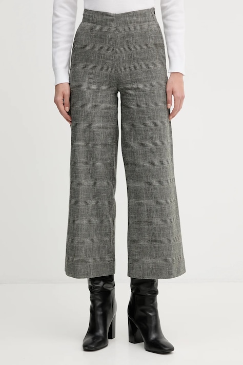 United Colors of Benetton spodnie z domieszką lnu damskie kolor szary szerokie high waist 4Z8EDF0B9