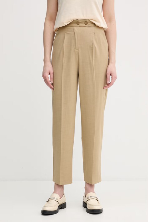 United Colors of Benetton spodnie damskie beżowe high waist 4962DF0AH