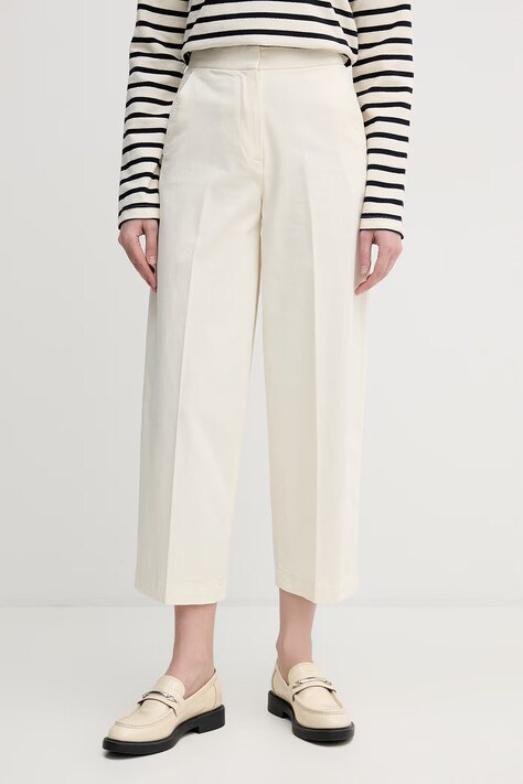 United Colors of Benetton Παντελόνι γυναικείο με βαμβάκι μπεζ ψηλό 4FRXDF0B0