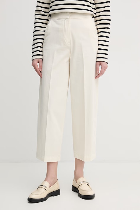 United Colors of Benetton Παντελόνι γυναικείο με βαμβάκι μπεζ ψηλό 4FRXDF0B0