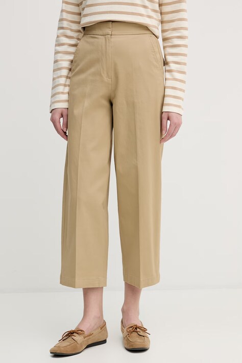 United Colors of Benetton Παντελόνι γυναικείο με βαμβάκι μπεζ ψηλό 4FRXDF0B0