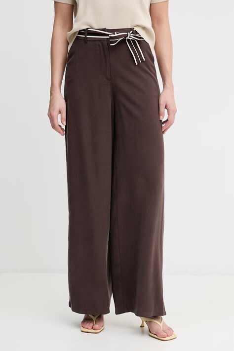 United Colors of Benetton spodnie damskie z wiskozą brązowe high waist 45MGDF0B6