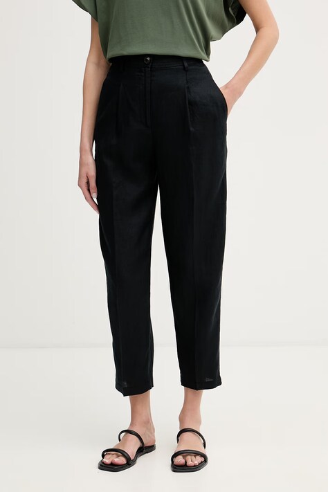 United Colors of Benetton pantaloni pentru femei din in negri high waist 4AGHDF0AY