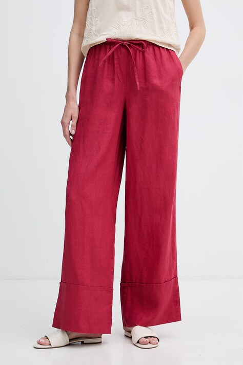 United Colors of Benetton spodnie damskie lniane bordowe high waist 4AGHDF0BF