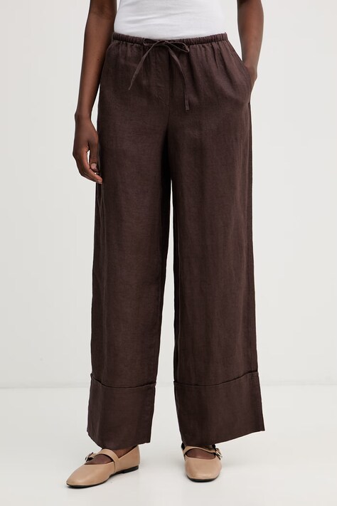 United Colors of Benetton pantaloni da donna in lino marrone high waist 4AGHDF0BF