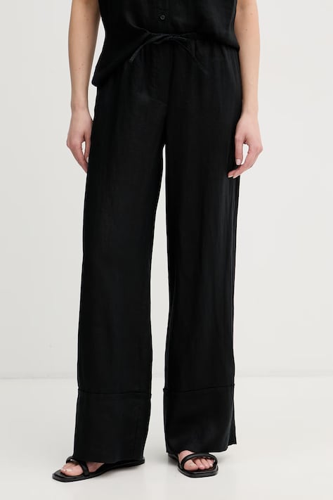 United Colors of Benetton nohavice dámske ľanové čierne high waist 4AGHDF0BF